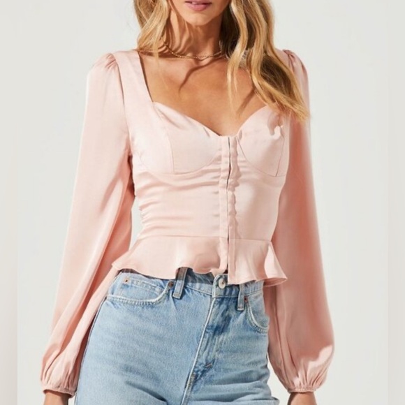 Astr Tops - ASTR the Label Corset Satin Hook & Eye Peplum Top Medium